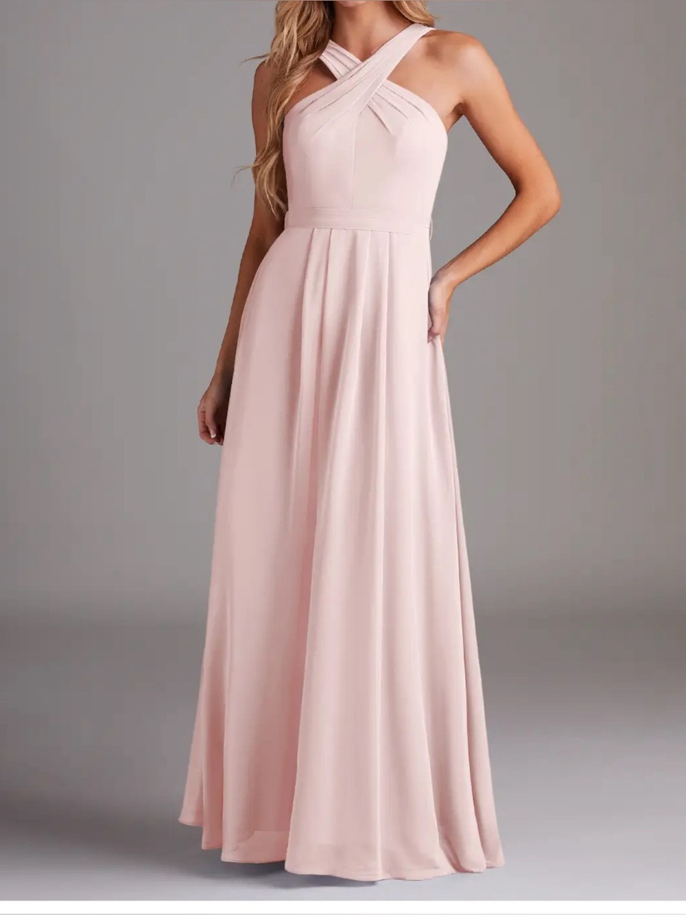 Blushing Pink A-Line Halter Pleated Chiffon Dress NEW-Azazie
